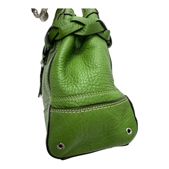 Coach Hamptons Green Pebbled Leather Braided Belt Satchel Handbag Y2K $398 - Picture 6 of 13